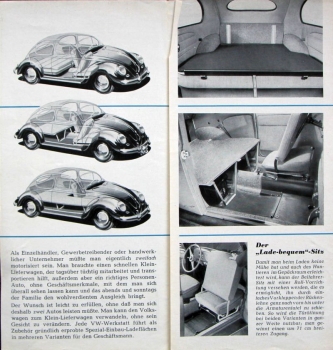 Volkswagen Beetle Modelprogram 1955 "Spezialitaeten fuer Gewerbe und Handwerk" Carbrochure (1118)